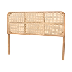 bali & pari Lainer Modern Bohemian Natural Brown Finished Bayur Wood and Rattan Queen Size Headboard